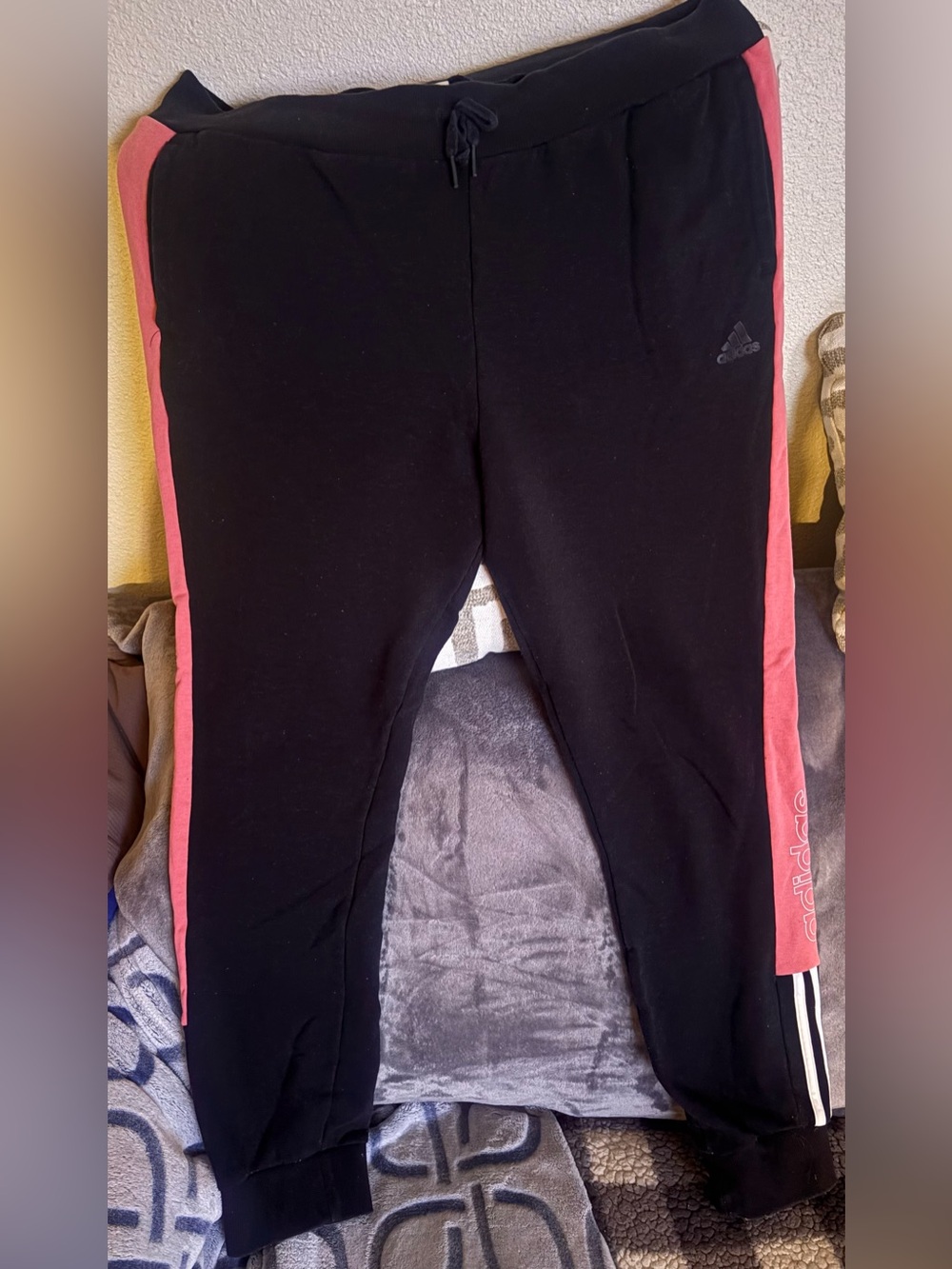 Adidas Black Joggers with Pink Side Stripes for Women Size 2XL